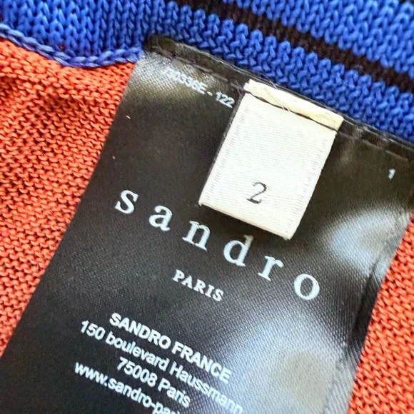 Sandro Paris Pointelle Chevron Zig Zag Knit Midi Skirt in Blue & Rust 2 US 6 - Picture 9 of 14